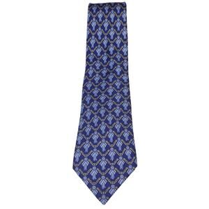 HERMES PARIS 100% Silk Tie 716 FA Blue Ribbon Print France Blue ~*Tiny Snag